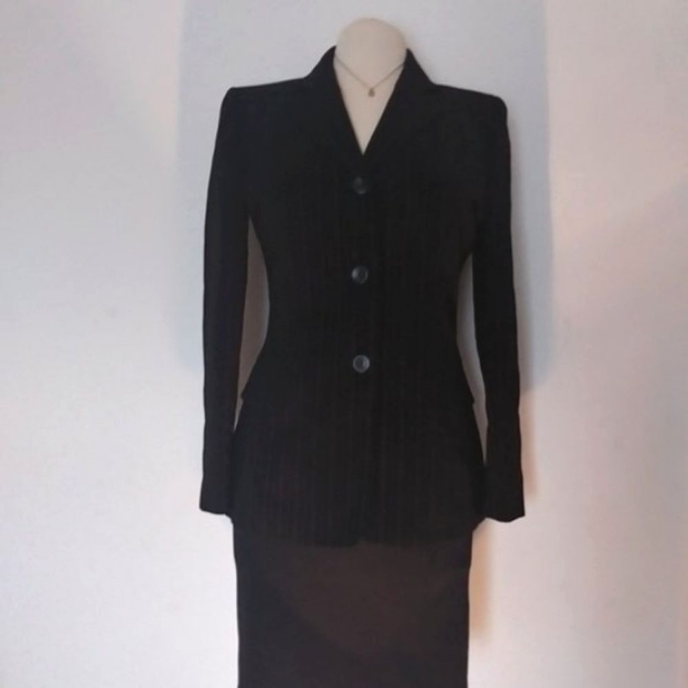 Jones Wear Women's Blazer Jacket 3 Button Notched Collar Pink Pinstripes…